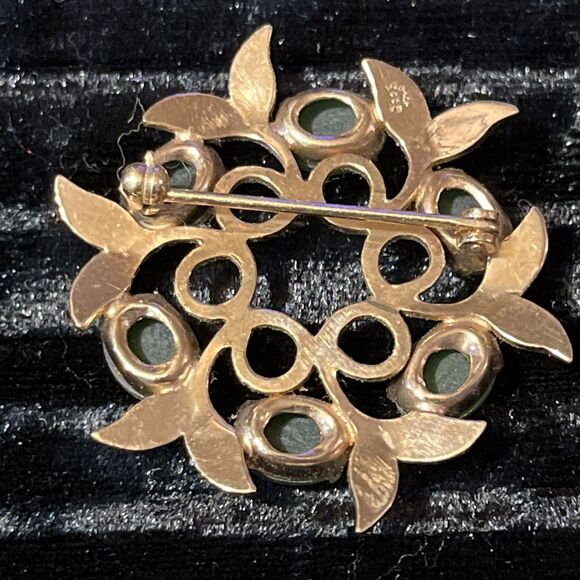 Vintage Curtis Creations 12k Gold Filled Nephrite Jade Round Brooch Pin 1.25” - Picture 4 of 6